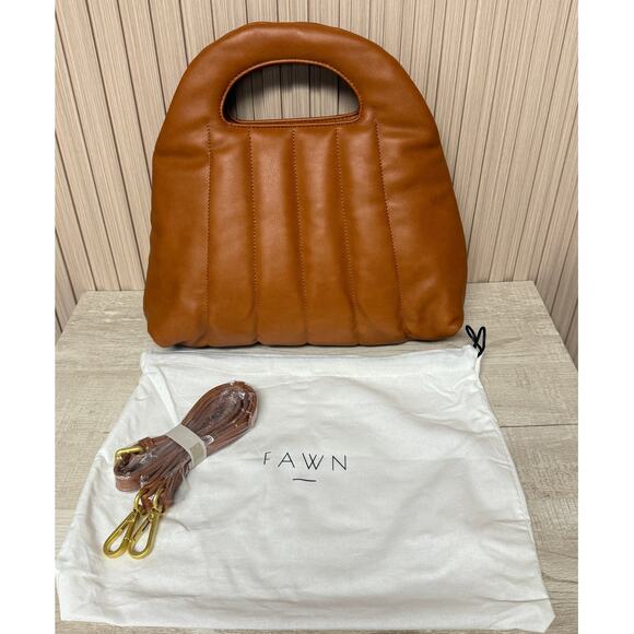 NWT Fawn Design The Quilted Handbag with Strap in Brown Matte - Picture 2 of 11